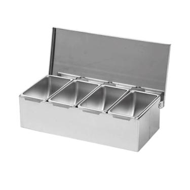 Imagem de KiBcsLic Bandeja porta-condimentos em aço inoxidável, multiuso, à prova de poeira, ideal para temperos e especiarias, perfeita para festas e uso doméstico, 4 Grades