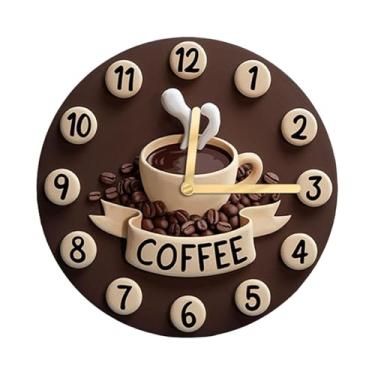 Imagem de Wswqop Relógio de parede em formato de xícara de café, silencioso, sem -taque, coleção redonda, relógio de parede de madeira para pendurar na parede, 30cm