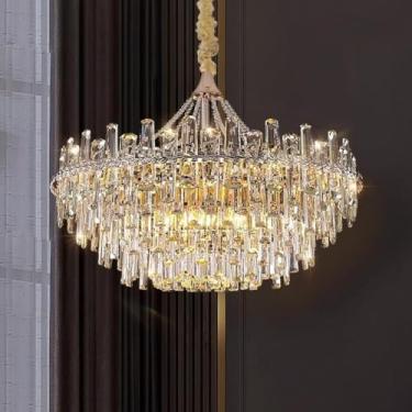 Imagem de Luminária pendente de cristal moderna e sofisticada - Ideal para sala de estar, sala de jantar e quarto (redonda de 50 cm)