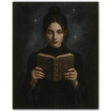 Imagem de ZUKIY Gothic Reader in Shadows - Arte de parede gótica - Pôster Dark Academia - Decoração de parede - Arte - Impressão artística - Pôster sem moldura 20 x 25 cm para quarto, escritório, biblioteca