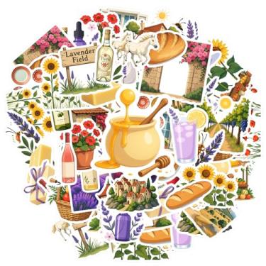 Imagem de 50 peças de adesivos florais da Provença, comida da natureza do campo, faça você mesmo, materiais escolares rústicos para celular, laptop, scrapbook, bicicleta, mala, geladeira, telefone, bagagem