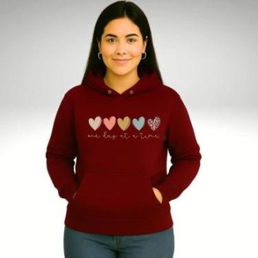 Imagem de Blusa de Moletom Feminino Canguru Estampado Coração Moderno-Feminino