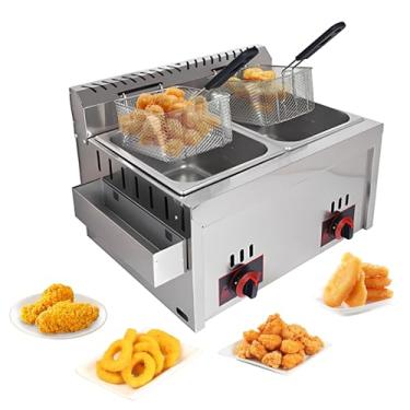 Imagem de Fritadeira a gás comercial 10L 20L Fritadeira de bancada com cesta e tampa para batatas fritas, frango e batatas fritas, ideal para uso em restaurante e cozinha doméstica