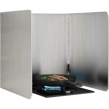 Imagem de HYUIO Protetor de tela contra respingos de 3 lados, tela dobrável contra respingos de gordura para fogão, protetor contra respingos de óleo de cozinha para parede, protetor de proteção antirespingos