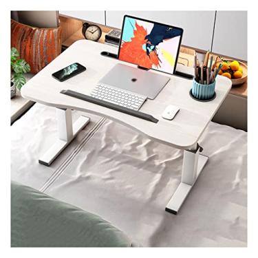 Imagem de Mesa de cama ajustável para laptop, compartimento para cartão/suporte de copos/design de defletor/bandeja de cama portátil com perna dobrável, mesa de cama para comer e escrever (branco 50 cm)