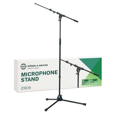 Imagem de Suporte tripé para microfone K&M König & Meyer 21090.500.55 Braço telescópico ajustável de 2 peças, grau profissional, resistente com base de perna dobrável, preto, fabricado na Alemanha