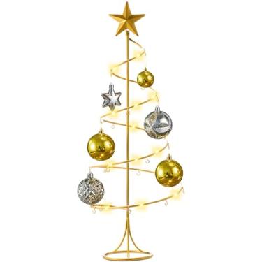 Imagem de Marsui Suporte de exibição de enfeite de árvore de Natal em espiral de 55 cm, 20 ganchos para bolas de Natal e decorações, suporte de enfeite de mesa de ferro forjado (ouro)