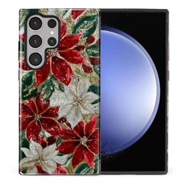 Imagem de Flivro Capa para Samsung Galaxy S23 Ultra, capa rígida 2 em 1 PC e amortecedor interno de silicone, antiarranhões, à prova de choque, design fino, flores de Natal, mosaico falso