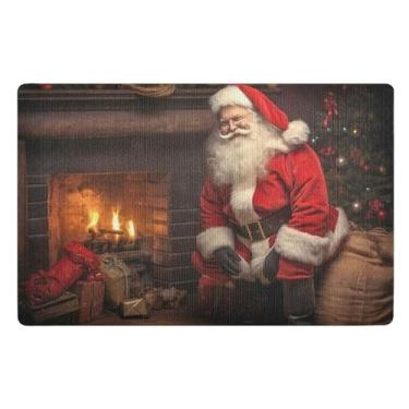 Imagem de SEHANY Tapete de porta de inverno Papai Noel Natal para todos os climas, impermeável, secagem rápida, bem-vindo, tapete de entrada antiderrapante, tapete decorativo de poliéster para entrada, varanda