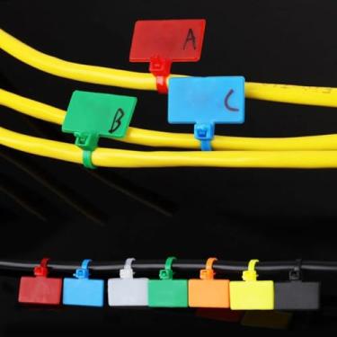 Imagem de 250 peças de abraçadeiras de nylon de plástico autotravantes de 7,87 polegadas, etiquetas de rede multicoloridas, abraçadeiras de nylon estilo etiqueta de 7 cores (adesivos grátis)