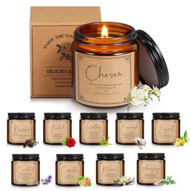 Imagem de Lewtemi 10 frascos de velas religiosas cristãs católicas perfumadas velas de oração a granel 99 g versos bíblicos de fé presentes de igreja para mulheres homens, esposa de pastor, empregado, colega de