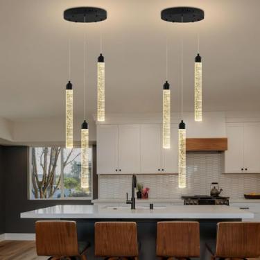Imagem de Lustre Pendente de Cristal para Ilha de Cozinha, Estilo Moderno, Preto, Espiral, com LEDs Reguláveis, em Formato de Gota de Chuva, Ideal para Hall de Entrada, Sala de Jantar, com 3 Lâmpadas