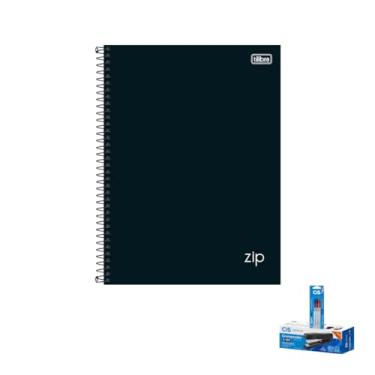 Imagem de Kit Caderno Universitário Capa Dura Zip Preto 10 Matérias + Caneta Esferográfica Spiro 0.7mm + Grampeador Metallic C-15