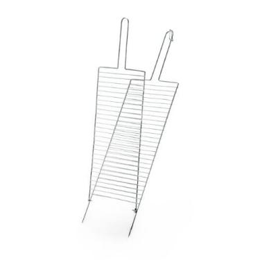 Imagem de Grelha Dupla Abaulada Aço Cromado Para Churrasqueira Peixe Frango Cernes e Legumes