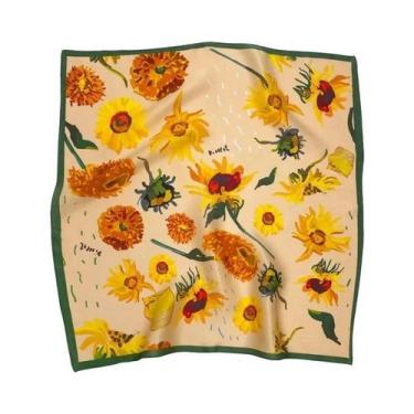 Imagem de Lenço Quadrado De Seda Satinada Para Mulheres 70x70cm Com Estampa Fash