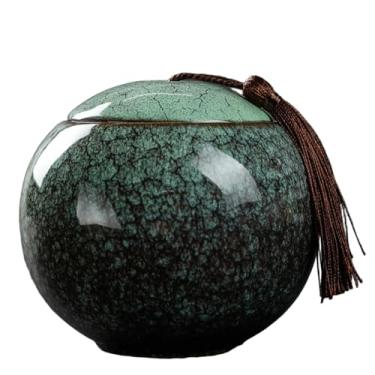 Imagem de YXCQHZM Urna de cerâmica para animais de estimação - Urna para cães e gatos - Lembrança memorial para cinzas de animais de estimação (verde, 11 cm)