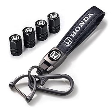 Imagem de Tampas de válvula de pneu e chaveiro de metal Combo compatível com Honda Accord Civic Fit CRV Pilot EX CR-V EX-L Touring Pilot, tampa de haste para pneus de carro, acessórios de carro