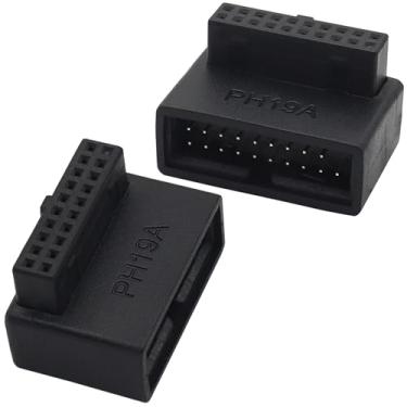 Imagem de AAOTOKK 2 Peças Adaptador de Ângulo Reto de Forma L de 90 Graus L, USB 3.0 19 / 20 Pinos Plugue de Extensão da Placa Principal, Para Plugue Interno da Placa Mãe Desktop (Canto Superior PH19A)
