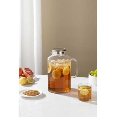 Imagem de Rechano Jarra de água de vidro octógono de 3,6 l com tampa e bico, jarra de água com alça para geladeira, jarra de vidro borossilicato para bebida quente/fria, jarro extragrande para chá gelado, café