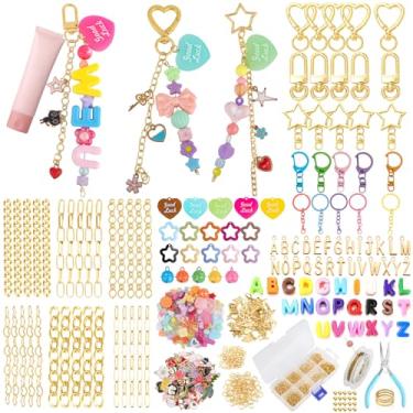 Imagem de Ecoofor Kit de fabricação de chaveiros de 451 peças para crianças e adultos – Inclui 25 clipes de chaveiro, 30 correntes extensoras, 162 pingentes, acessórios de miçangas, alicates de joias