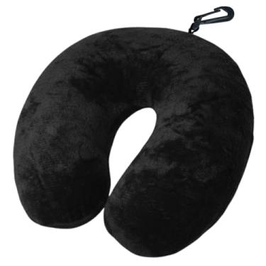 Imagem de Almofada de Pescoço para Viagem com Enchimento de Silicone Anti-Alérgico, Tecido Fleece Extra Macio, Apoio Cervical Confortável, com Zíper e Mosquetão (Preto)