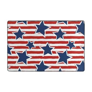 Imagem de ZERAOKE Tapetes de área com bandeira listrada vermelha e branca para sala de estar de 1,1 x 1,8 m, tapete macio e moderno, tapetes antiderrapantes e felpudos para decoração de casa, tapete lavável