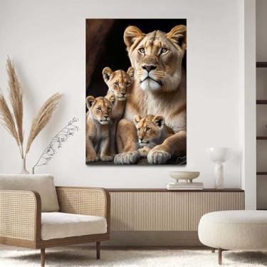 Imagem de Quadro Decorativo Para Sala Quarto Hall 40x60 Leoa com 3 Filhotes Savana