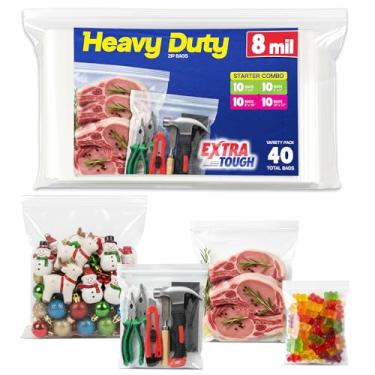 Imagem de Bolsa de armazenamento resistente com fecho de zíper para iniciantes, vários tamanhos de 6 a 8 mm de espessura, sacos de freezer para alimentos, acessórios e itens essenciais de viagem, 4 tamanhos 10