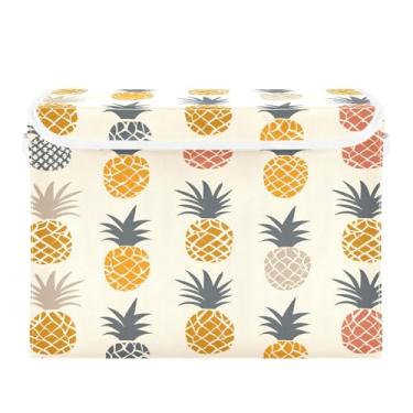 Imagem de CEBUGI Caixotes de armazenamento com tampas, caixa de armazenamento de tecido dobrável, silhuetas de abacaxi, compartimentos organizadores para armário de casa e quarto, 40 x 30 x 39 cm