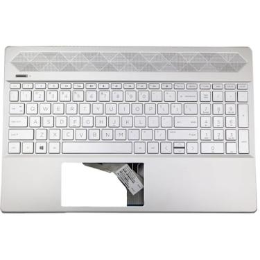 Imagem de Nova capa para notebook com teclado, retroiluminado, tamanho 39.6 cm, prata de substituição para HP 15-CS 15-CW 15T-CS 15-CS3073CL 15-CS0051WM L24752-001 EBG7B015010-1