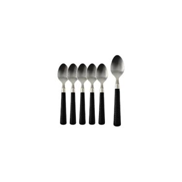 Imagem de Kit 6 Colheres de Sobremesa Linha Gramado, Inox e Polipropileno, Preta, 14,5 cm, Acabamento Polido, Cabos Anatômicos