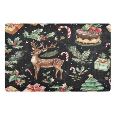 Imagem de STAYTOP Tapete de porta de veado de Natal para entrada externa 81 x 50 cm, tapete de boas-vindas ao ar livre/interno, tapetes de banho fofos, capacho frontal antiderrapante para entrada, pátio, áreas