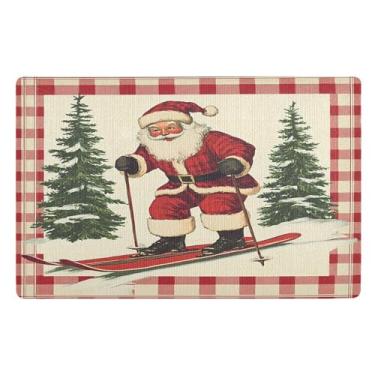 Imagem de STAYTOP Tapete de porta feliz Papai Noel, entrada externa, 81 x 50 cm, tapete de boas-vindas ao ar livre/interno, tapetes de banho fofos, capacho frontal antiderrapante para entrada, pátio, áreas de