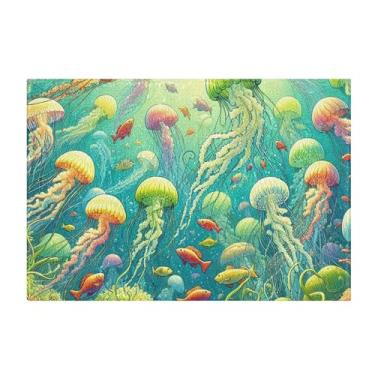 Imagem de Burbuja Tapete artístico de água-viva, tapete de banheiro absorvente extra macio com suporte antiderrapante para banheiro, banheira e chuveiro, 40 x 61 cm