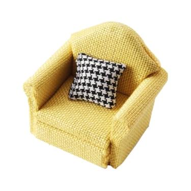 Imagem de JunZheHub Miniatura de Sofá, Poltrona E Acessórios para Montar em Casa de Bonecas Na Escala 1:12. Inclui Almofada. Ideal para Brincadeiras de Faz de Conta, Amarelo
