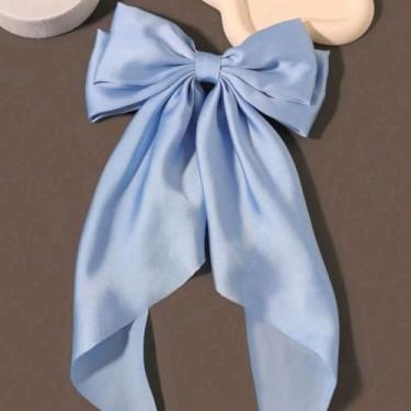 Imagem de Clipe de Cabelo Grande com Laço em Tecido Cetim Premium — Acessório Feminino Clássico e Sofisticado(Azul Claro)