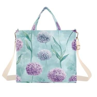Imagem de Burbuja Sacola feminina com flores azul-petróleo roxas, bolsa tiracolo de veludo cotelê, bolsa transversal para compras, trabalho, viagem, P, B267, Small