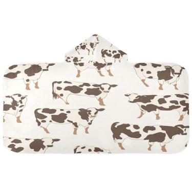 Imagem de Burbuja Toalha de banho com capuz de vacas para crianças, toalha de praia de pelúcia macia absorvente para meninas e meninos 3-10 anos, 61 x 127 cm