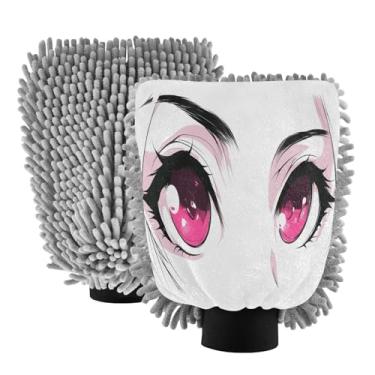 Imagem de STAYTOP Lindas luvas de lavagem de carro de menina com olhos de desenho animado, 2 peças, luvas de microfibra de chenille, sem arranhões, panos de esponja de lavagem ultra absorventes para carros