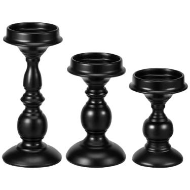 Imagem de 3 peças de castiçal de metal cônico, castiçal vintage de 11 cm, suporte de vela de pilar de fazenda para mesa de casamento em casa, cornija, centro de mesa, aniversário, decoração de festa de Natal