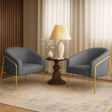 Imagem de Poltrona Sala Industrial Alta Dourado Kit 2 Stella Linho D03 - D'rossi