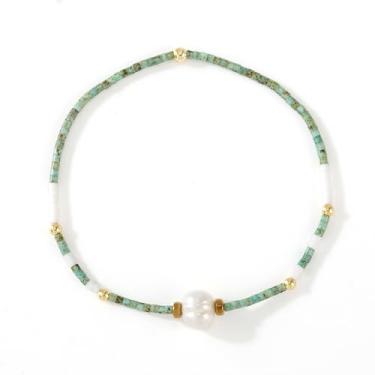 Imagem de EQUBIO Pulseira feminina de pérola turquesa com contas douradas de 2,5 a 3 mm, estilo camuflado, boêmio, joia empilhável