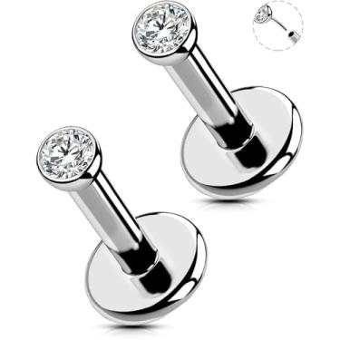 Imagem de OUFER 2 peças 20G/18G/16G G23 brincos de titânio sem rosca de nariz de zircônia cúbica pequena zircônia cúbica pequena cartilagem tragus concha labret medusa monroe piercing joias para mulheres e