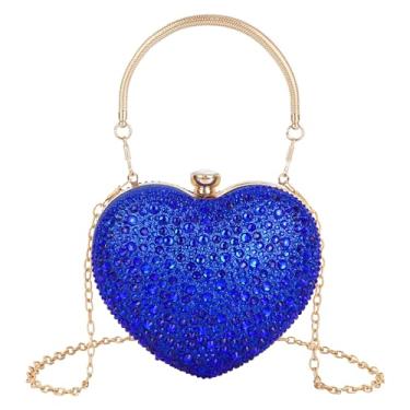 Imagem de Reberomantique Bolsa feminina em formato de coração com strass brilhante para festa de casamento, coquetel, formatura, bolsa de ombro a tiracolo, Azul