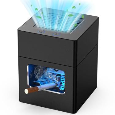 Imagem de VANSU Cinzeiro multifuncional sem fumaça, filtro HEPA cinzeiro sem fumaça interno com isqueiro, cinzeiro de remoção de fumaça recarregável por USB para casa, quarto, escritório, carro