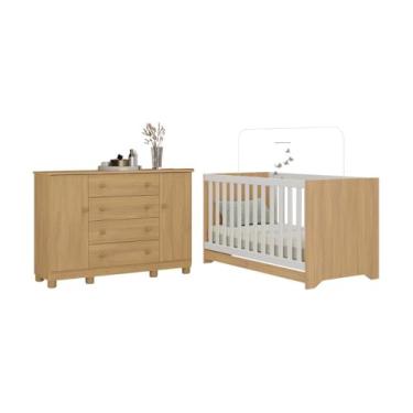 Imagem de Berço Americano 3 em 1 com Cômoda 2 Portas 4 Gavetas Allegra Multimóveis Mp4692 Madeirado