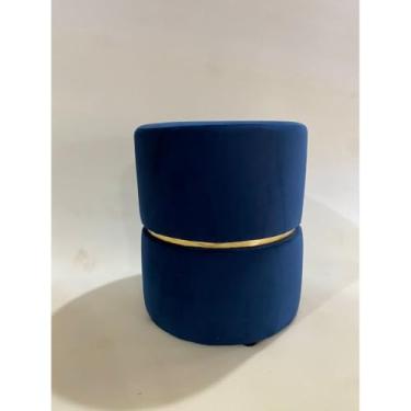 Imagem de Puff Redondo Estofado Luxo para Sala e Escritório – Banqueta Decorativa Multiuso para Provador Quarto ou Recepção – Unidade ou Kit (Unitário Veludo Azul)