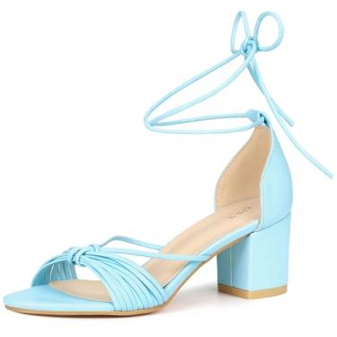 Imagem de Perphy Sandálias femininas de salto bloco com nó com tiras, Azul-celeste, 40