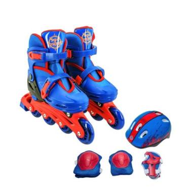 Imagem de Patins Infantil 2 Em 1 Inline e Triline, Kit Proteção Completo Turma d