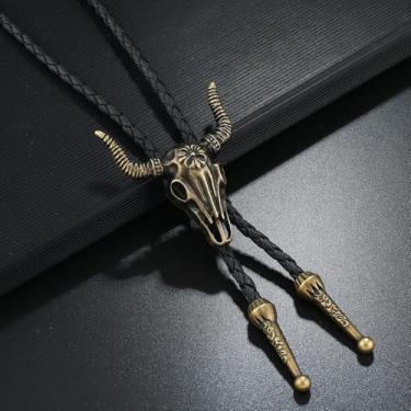 Imagem de Conjunto de colares ocidentais para mulheres, gravata bolo, gargantilha, caubói, boho, bronze, cabeça de touro, design de pingente, colar tribal do sudoeste, acessórios de joias ajustáveis, One Size